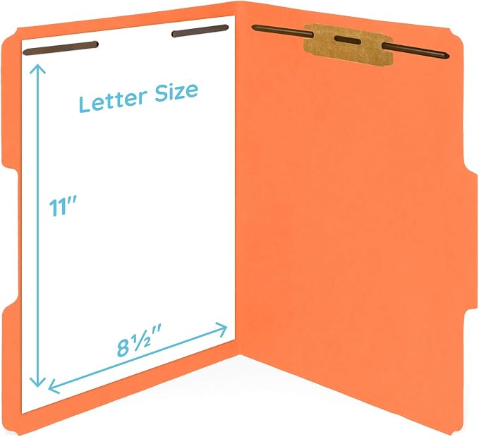 Blue Summit Supplies 50 Orange Fastener File Folders, Letter, 2 Prong | Durable 11pt orange paper, letter size, 1/3 cut reinforced tabs, bonded 2 prong fasteners, medical and office files - Image 6