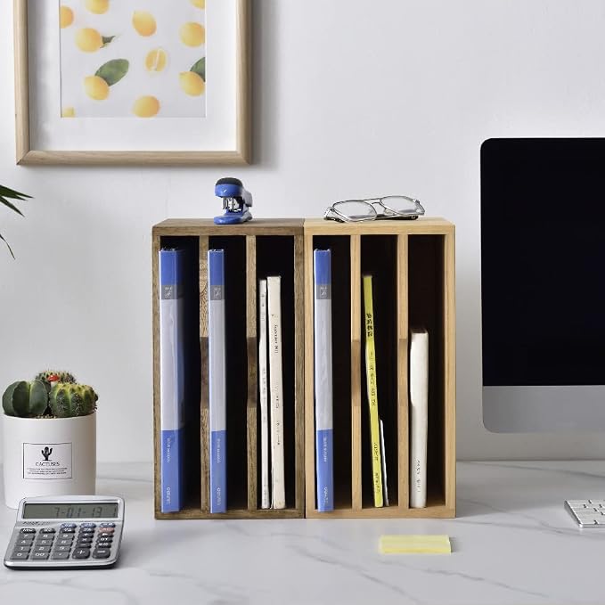 KIRIGEN Wooden Desk Organizer 3-Tier Letter Tray and Paper Sorter, Brown | Solid Wood Paper Tray Document Holder Organizer for Letters, Files, Folders, Mail, Magazines and Office Supplies - Image 9