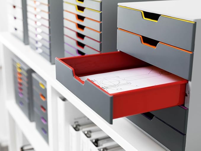 Durable Varicolor 5 Drawer Unit - Gray Desktop Drawer Set with 5 Color Coded Draws - Perfect for Storing Documents and Paper Work - Image 7