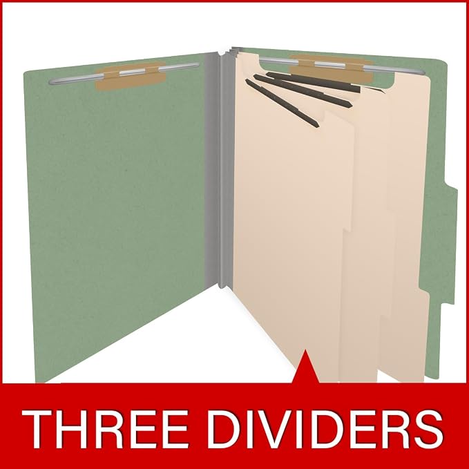 25 Pt. Pressboard Classification Folders, 2/5 Cut ROC Top Tab, Letter Size, 3 Dividers, Green (Box of 10) - Image 8