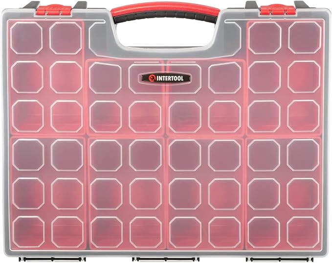 INTERTOOL Hardware Organizer with 8 Deep Removable Bins - Small Parts Storage Tool Box for Nuts, Bolts, Screws, Nails - 16.5" x 13" x 4.5" - Portable Handle Transparent Lid with Locks BX08-4034 - Image 8
