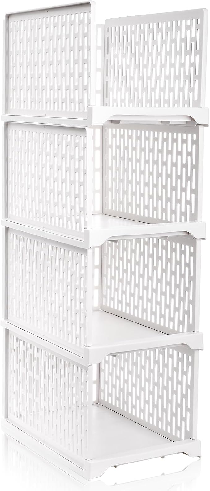 AVLA 4 Pack 38" Stackable Plastic Storage Basket, Plastic Foldable Closet Organizer Storage Bins, Wardrobe Storage Box Clothes Drawer Shelf Container for Cupboard Bedroom Dorm Bathroom Kitchen Office - Image 8