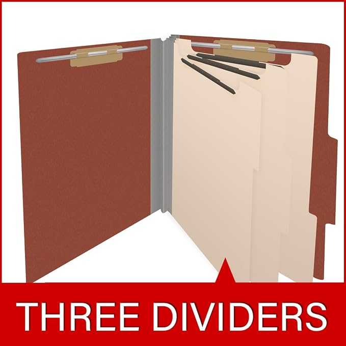 25 Pt. Pressboard Classification Folders, 2/5 Cut ROC Top Tab, Letter Size, 3 Dividers, Brick Red (Box of 10) - Image 8