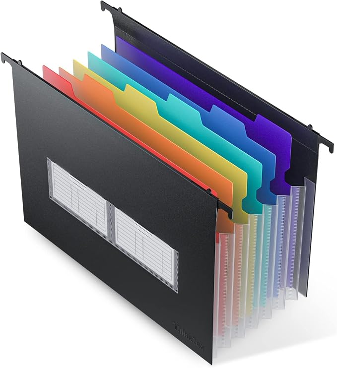 ThinkTex Plastic Expanding Hanging File Folders, 7 * 1.2" Accordion Pockets | Large Capacity, Multi-Color Tabs, Legal Size for Filing Cabinet - 1 Pack - Image 8