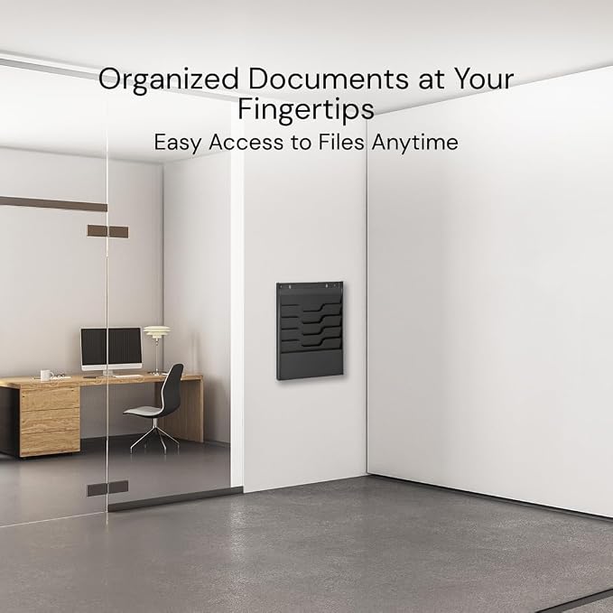 4 Tier Wall Mounted File Organizer, Metal Task Rack for Office Documents, Mail & Folders, Space-Saving Office Wall Organizer, Black 19.5”H - Image 7