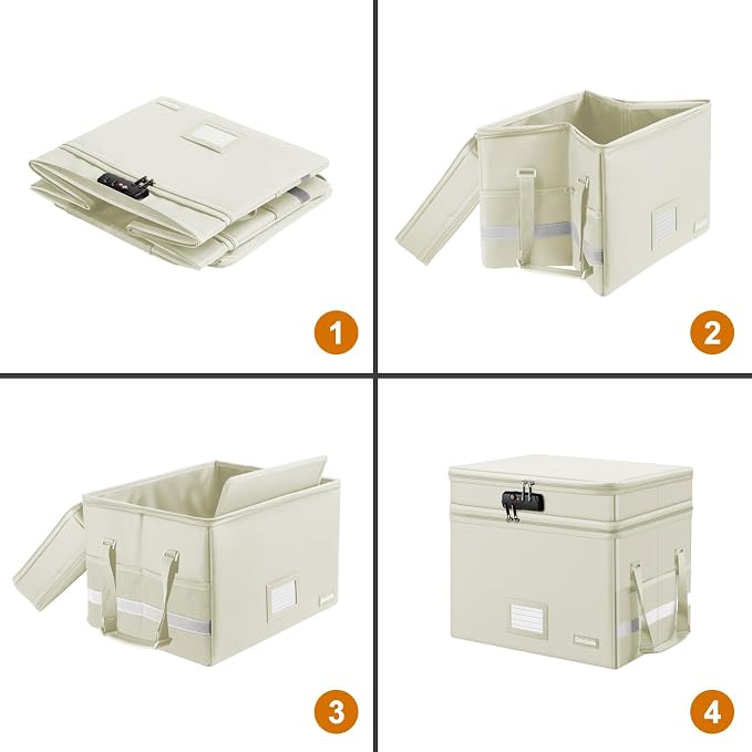 DocSafe File Box with Lock,Multi-Layer Fireproof Document Box Collapsible File Storage Organizer with Pockets/Handle,Large Portable Home Office Filing Box for Hanging Letter/Legal Size Folders,Beige - Image 9