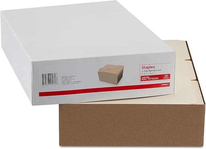 Staples Reinforced File Folder, Legal Size, 1/3‑Cut Tab, Manila, Durable Construction, 200/Carton - Image 6