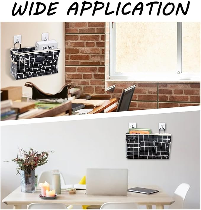 WADORN 3 Sets Wall Hanging Storage Bag, Multifunctional Door Closet Hanging Storage Basket with 6 Sticky Hooks Dorm Room Bedside Caddy Organizer for Bedroom Kitchen Bathroom, Black - Image 6