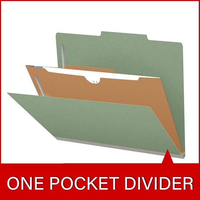 25 Pt. Pressboard Classification Folders, 2/5 Cut ROC Top Tab, Letter Size, 1 Pocket Divider, Green (Box of 10) - Image 8