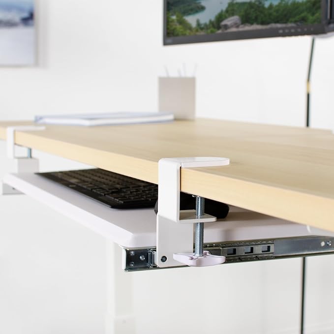 VIVO Large Clamp-on Computer Keyboard and Mouse Under Desk Slider Tray, 27 x 11 inch Pull Out Platform Drawer, White, MOUNT-KB05W | Keyboard Tray for Typing, Slide Out Platform, Extra Sturdy C-Clamp Mount System, Computer Drawer, White Frame - Image 9