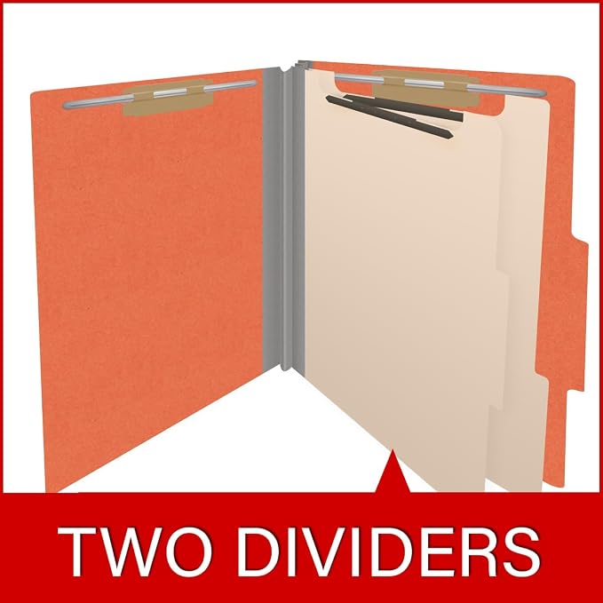 Heavy Duty End Tab Color Folders, 2/5 Cut ROC Top Tab, Letter Size, 2 Divider, Orange (Box of 10) - Image 8