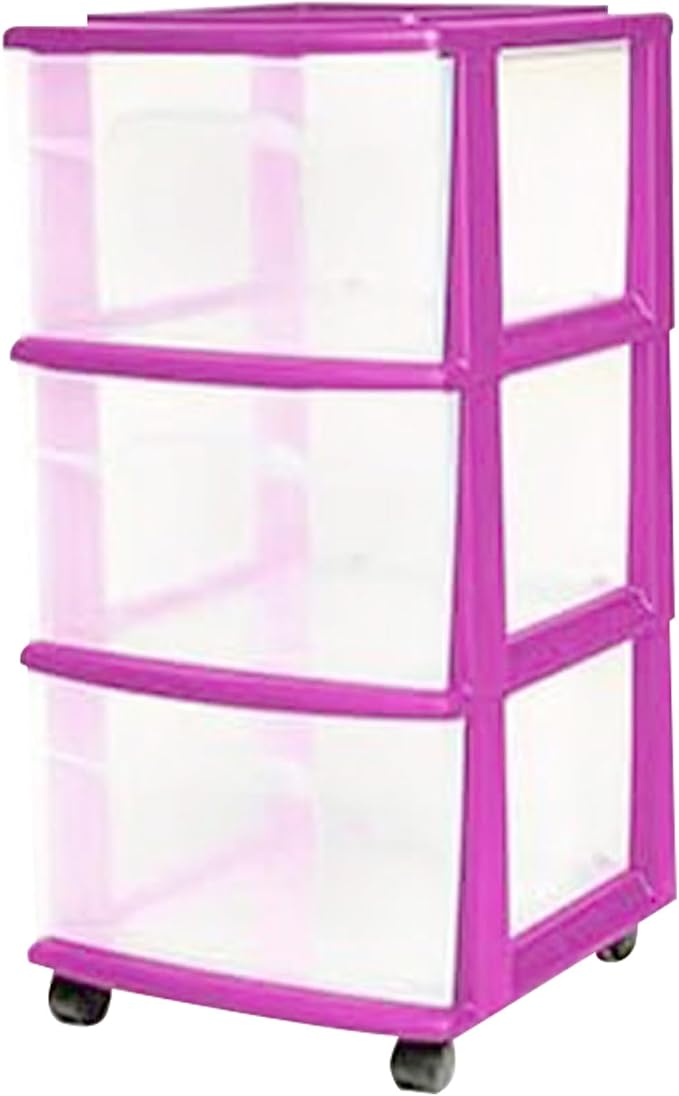 HOMZ 2-Pack Drawer Tower, 3-Tier Clear Plastic Storage Organizer Cart, Purple Frame - Organizing Containers with Wheels for Home, Bathroom, Bedroom, Office, and Classroom - Image 9