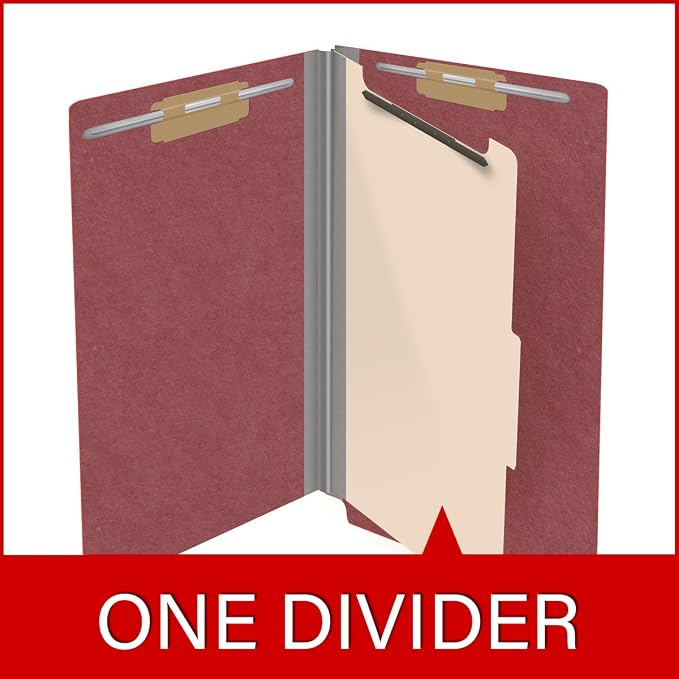Ecom Folders Top Tab Pressboard Classification Folders | Legal Size 25 Pt Stock with 1 Divider | 2/5 Cut ROC Tab for Medical & Office Filing | 4 Filing Sections | Dark Red, Box of 10 - Image 8