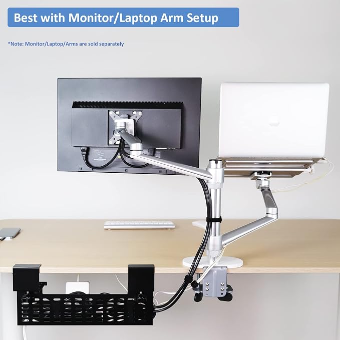 AEONS Under Desk Cable Management Tray Wire Cord Organizer Removable C Clamp Mount No Drill Computer Cord Raceway and Modesty Panel, Black, 16-inch - Image 6