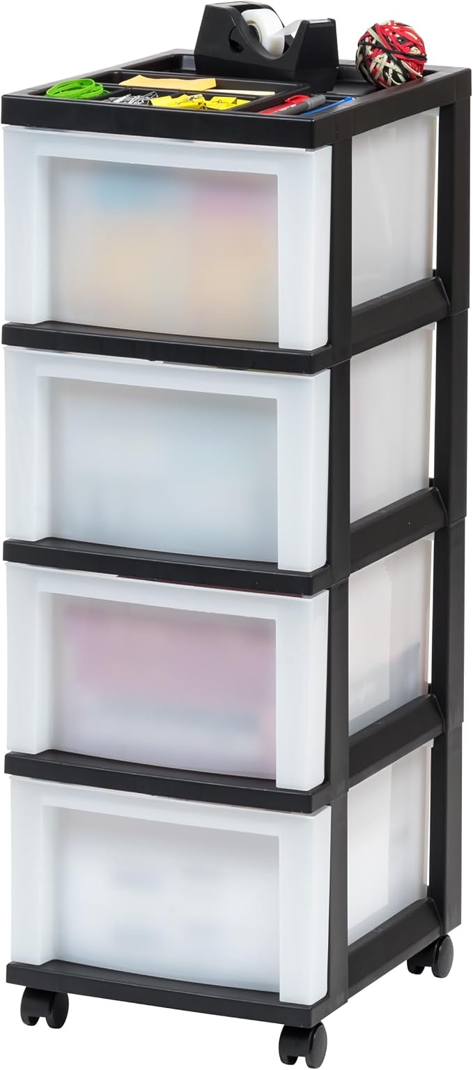 4-Drawer Narrow Plastic Storage Cart, with A Top Storage Compartment, Multi-functional Mobile Storage Cabinet, Suitable for Offices, Dormitories, and Craft Rooms. (Black) - Image 7