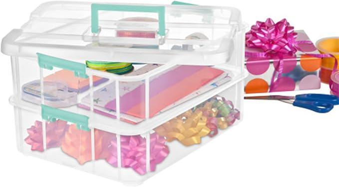 Sterilite Stack & Carry 2-Layer Handle Storage Box with Lids, 4-Pack | Clear and Stackable Plastic Containers for Organizing Holiday Decor, Home Items, Office Accessories, and Desk Essentials - Image 9