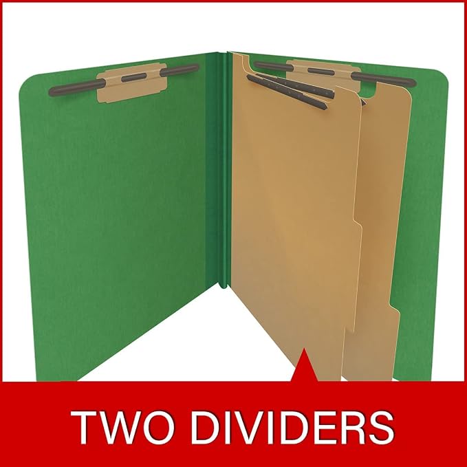 25 Pt. Pressboard Classification Folders, Full Cut End Tab, Letter Size, 2 Dividers, Moss Green (Box of 10) - Image 9