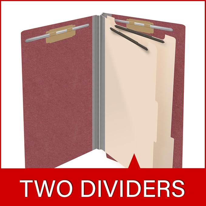 Ecom Folders End Tab Pressboard Classification Folders | Legal Size 25 Pt Stock with 2 Dividers and 2" Tyvek Expansion | Medical, Legal & Office Records Organizer | Dark Red, Box of 10 - Image 8