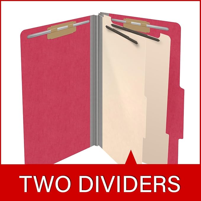 18 pt Heavy Duty Top Tab Color Folders, 2/5 Cut ROC Top Tab, Legal Size, 2 Dividers, Red (Box of 10) - Image 8