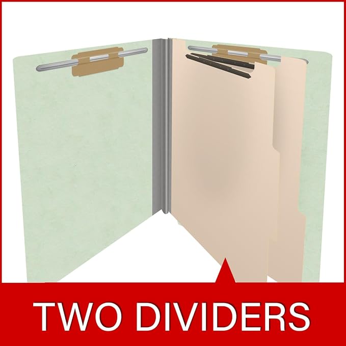 25 Pt. Pressboard Classification Folders, Full Cut End Tab, Letter Size, 2 Dividers, Pale Green (Box of 10) - Image 8