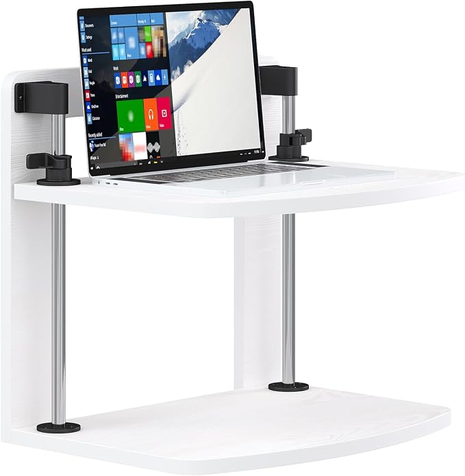 15.6 14 13.3 Inch Laptop Computer Monitor Stand Riser for Reduced Neck Strain, Adjustable Height Desk Shelf Organizer Monitor Riser Stand for PC Monitor Laptop - Withe - Wood Grain, MR01-L - Image 9