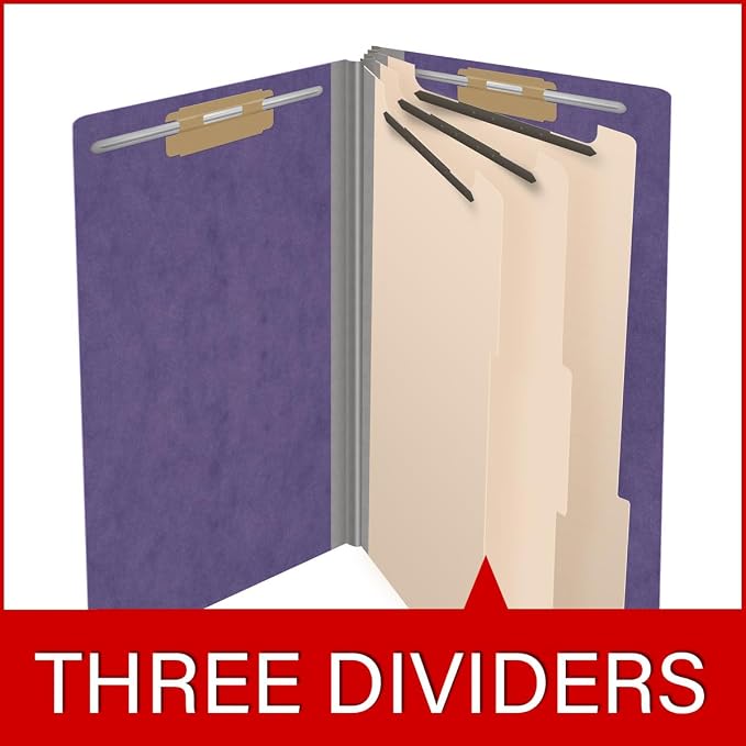 Pressboard Classification Folders, Full Cut End Tab, Legal Size, 3 Dividers, Purple (Box of 10) - Image 8