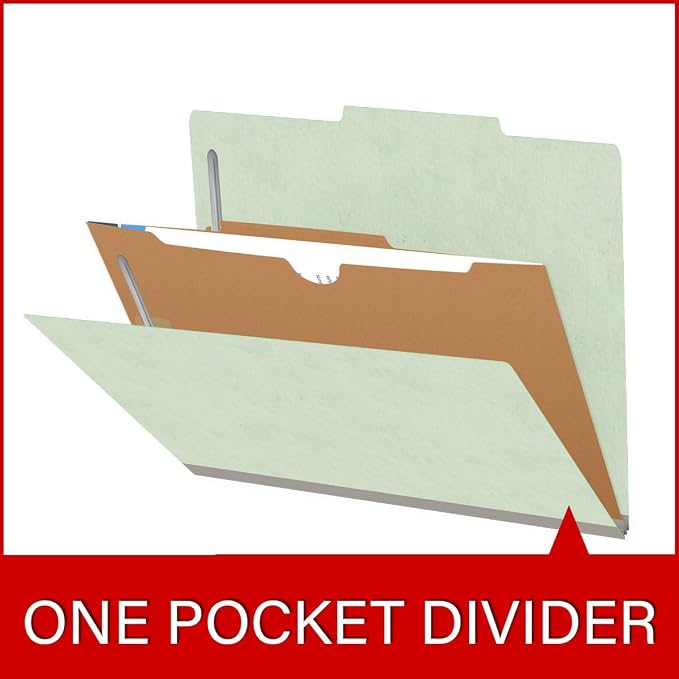25 Pt. Pressboard Classification Folders, 2/5 Cut ROC Top Tab, Letter Size, 1 Pocket Divider, Pale Green (Box of 10) - Image 8