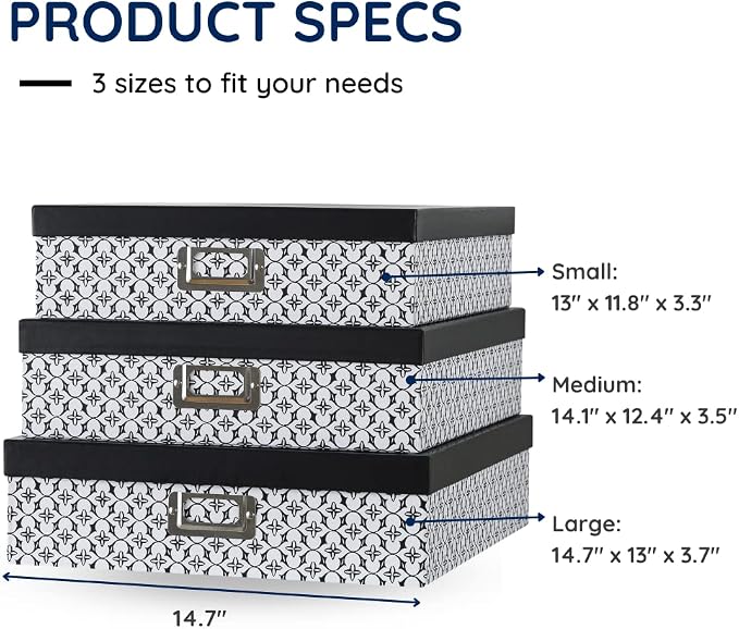 Soul & Lane - Black and White Jumbo Scrapbook Storage Boxes, Set of 3 | Large Decorative Document Box Set with Lids for Organizing Keepsakes and Memories, Wide Cardboard Photo Organizers - Image 8