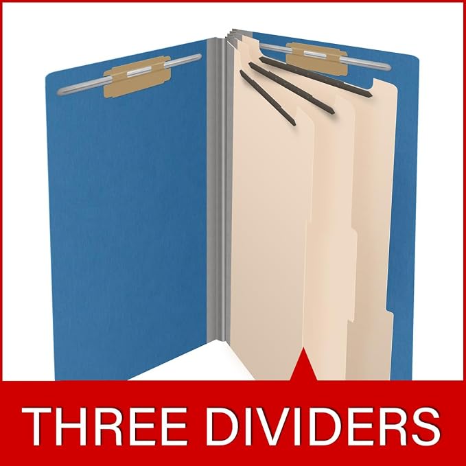 Ecom Folders End Tab Pressboard Classification Folders | Legal Size 25 Pt Type III Stock with 3 Dividers & 3" Tyvek Expansion | 2 Fasteners Pos 1 & 3 for Medical & Office Docs | Royal Blue, Box of 10 - Image 8
