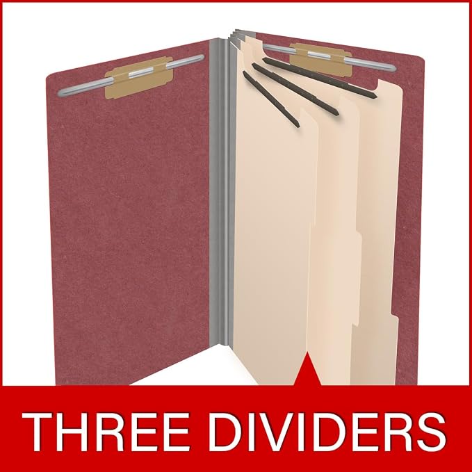 Ecom Folders End Tab Pressboard Classification Folders | Legal Size 25 Pt Type III Stock with 3 Dividers & 3" Tyvek Expansion | 2 Fasteners Pos 1 & 3 for Medical & Office Docs | Dark Red, Box of 10 - Image 8