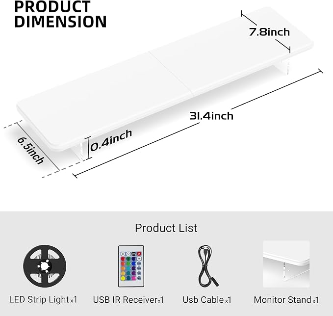 AFOOYO Monitor Stand Riser,31.5-Inch LED Light Wood Computer Monitor Stand with Adjustable Acrylic Legs,Desk Accessories Desktop Organizer Stand for, Computer,Laptop,Printer,PC TV Screen Riser,White - Image 7
