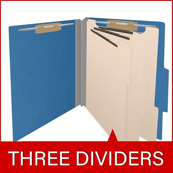 25 Pt. Pressboard Classification Folders, 2/5 Cut ROC Top Tab, Letter Size, 3 Dividers, Royal Blue (Box of 10) - Image 8