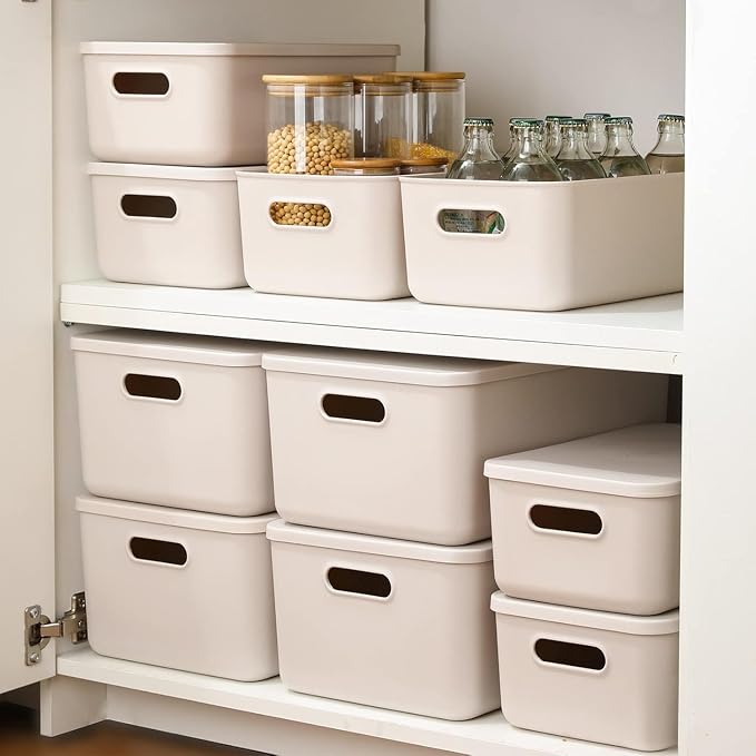 Ytteve Light Grey 2-Pack Large Plastic Storage Bins with Handles, 14.2" x 10" x 6.3" Organizer Containers for Kitchen Pantry, Closet, Bathroom, Office & Cabinet Drawers - Image 7