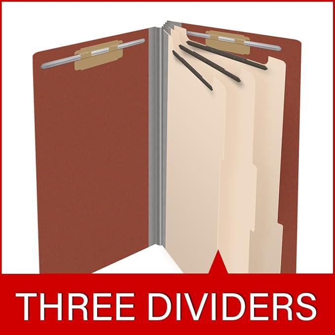 Ecom Folders End Tab Pressboard Classification Folders | Legal Size 25 Pt Type III Stock with 3 Dividers & 3" Tyvek Expansion | 2 Fasteners Pos 1 & 3 for Medical & Office Docs | Brick Red, Box of 10 - Image 8