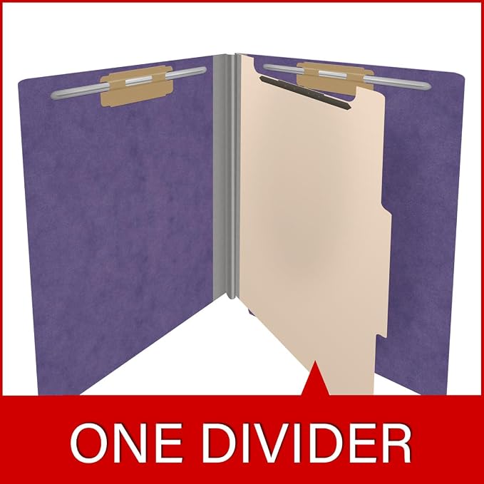 25 Pt. Pressboard Classification Folders, Full Cut End Tab, Letter Size, 1 Divider, Purple (Box of 10) - Image 8