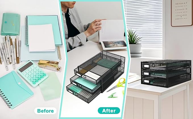 EXERZ Paper Sorter 3 Tier Drawers A4 / Multifunctional Desk Organiser/Letter Tray - Documents, Magazines, Notebooks and Letters | Pull Out Metal Mesh Drawers For A4 Documents Magazines Notebooks And Letters Space Saving Storage For Office Home Study - Image 9