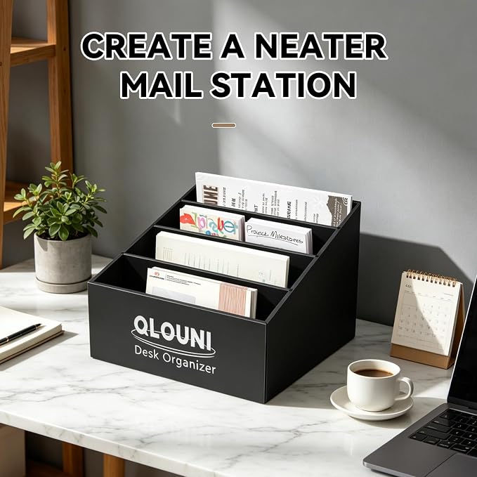 4 Pack Desktop Mail Organizer, 4-Compartment Stepped Mail Sorter for Desk, Letter Holder for Bills, Envelopes, Papers and Documents, Home Office, Reception, Entryway and Countertop, Dorms - Image 7