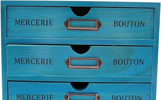 5 Drawer Wooden Desk Organizer, Wooden Storage Box Desktop Storage, Countertop Drawers Library Card Catalog Cabinet Apothecary Cabinet, Vintage Wood Home Office Desk Organizer (Blue) - Image 7
