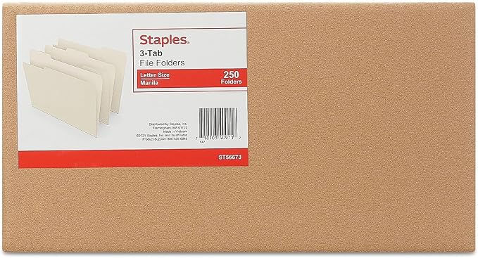 Staples File Folders, Letter Size, 1/3‑Cut Tabs, Manila, Durable Paper Stock, 500/Carton - Image 6