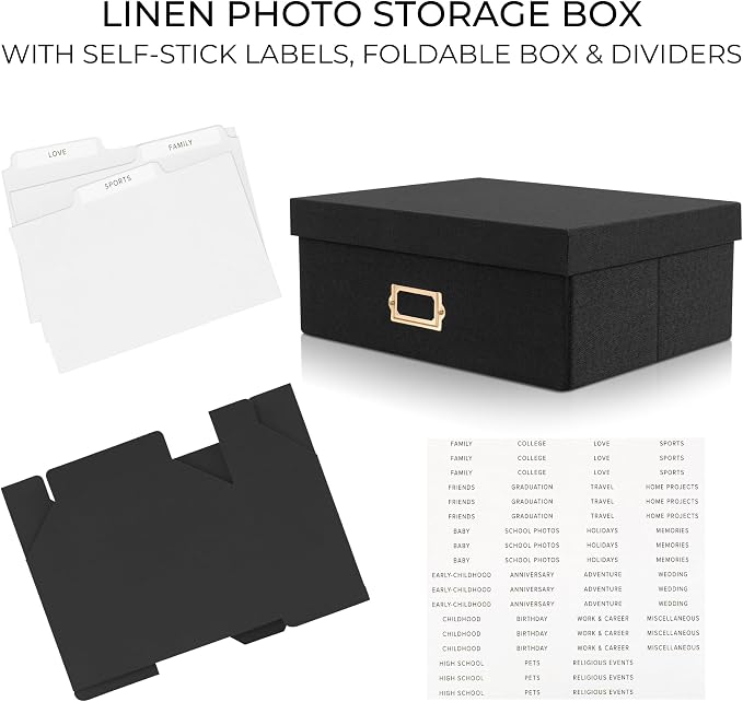 ZICOTO Decorative Photo Storage Box - Sturdy Linen Photo Organizer with Dividers is Perfect to Store Up to 1700 Pictures and 4x6 Photos - Portable Scrapbook Storage Containers with Lid - Image 9