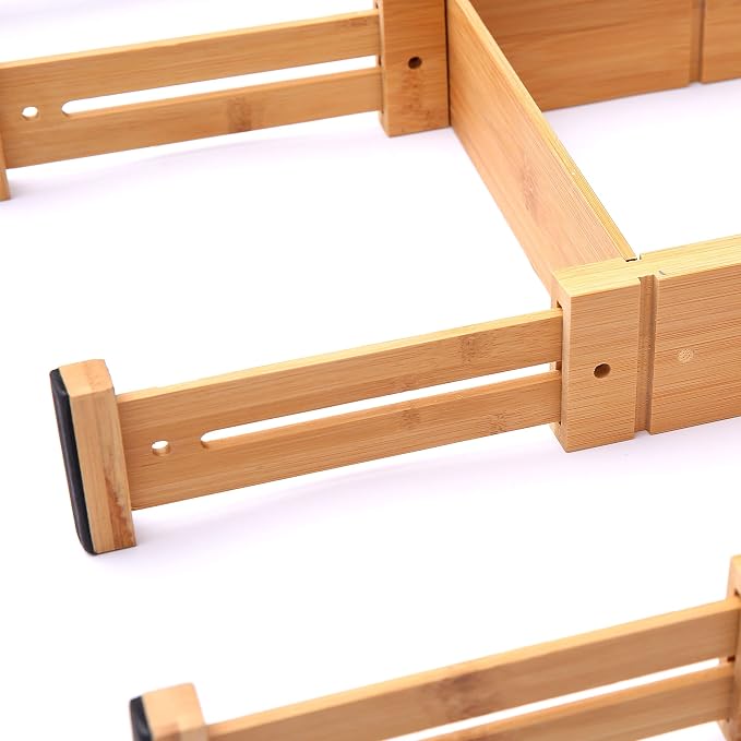 Adjustable 17-22in Bamboo Dividers Organizers with 9 Inserts, Expandable Spring Loaded Drawer Dividers for Kitchen, Dresser, Bedroom, Bathroom, Office, and Garage (4 Pack) - Image 9