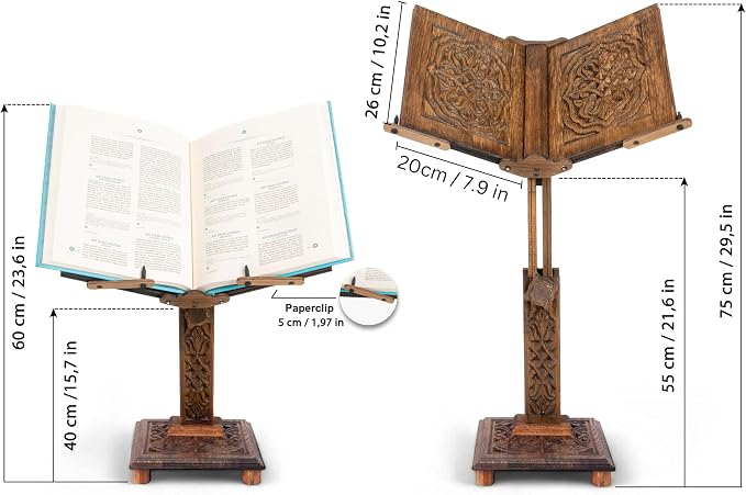 Adjustable Wooden Book Stand | Quran, Bible Holder Lectern | Cookbook Stand, Desktop Bookstand - Image 9