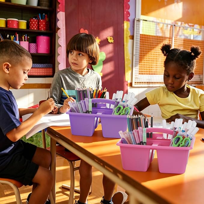 6 Pack Assorted Colors Classrooms Caddy 4 Compartment Classroom Caddy Compartment Caddies Set Table Caddies Classrooms with Handle for Classroom Organization Table Desk Office Supplies(Rainbow) - Image 7