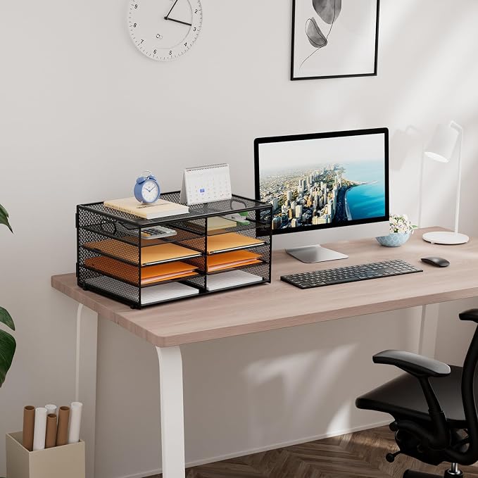 Marbrasse 5 Tier Desktop Literature Organizer, Mesh Paper Organizer Desk Organizers, File Sorter Mail Center Paper Storage Cabinet Classroom Keepers Mailbox for Office Home School, Black - Image 5