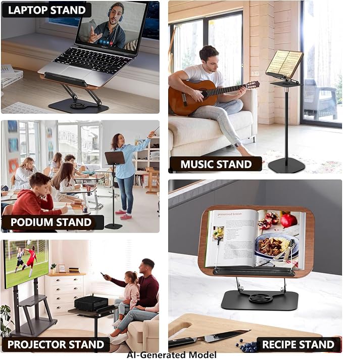 2-in-1 Adjustable Floor & Desktop Music Book Stand, Black | Detachable Reading Holder, Height 36"-62", 360° Rotating, For Music, Laptop, Cookbook - Image 7