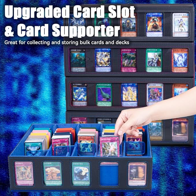 5-Row 3900+ Trading Card Storage Box for MTG, Card Deck Box with Snap-fit Design, 5 Card Sleeves, 10 Stoppers, 80 Dividers and 1 Dice Tray (Black-Blue) - Image 7