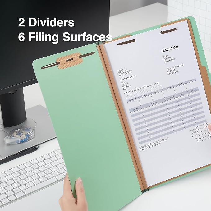 Staples Pressboard Classification Folder, Legal Size, 2/5‑Cut Top Tab, 2 Dividers, Green, Durable Construction, 20/Box - Image 8