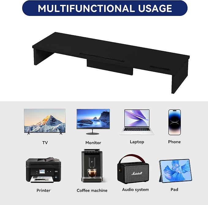 Dual Monitor Stand Riser with Phone Tablet Holder, 35.8in Large Monitor Stand for Desk, Computer Monitor Stand for 2 Monitors, Desk Shelf for Top of Desk, Desktop Organizer for Laptop, Printer, TV - Image 6