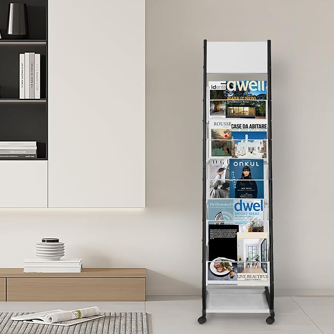 Floor Standing Magazine Holder with 5 Pockets, Journals, Brochure & Literature Display Holder for Trade Shows, Exhibitions, Office, and Shopping Malls, Black - Image 9