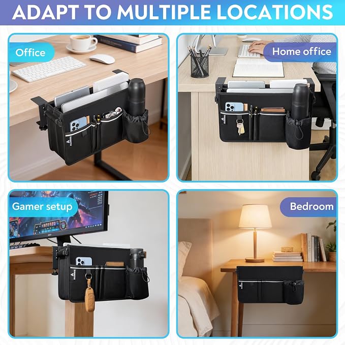 Side Desk Laptop Holder for Up to 3 Laptops, Side Desk Organizer with Adjustable Divider & Bottle Pocket, Soft-Lined Interior, Clamp Mount Side Desk Storage, Fits 0.6″-3.2″ Flat Edge - Image 7